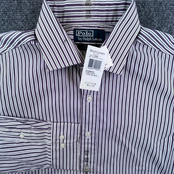 Polo Ralph Lauren Button Up Purple Striped Regent Classic Fit NWT 16.5 36/37 - Picture 1 of 12